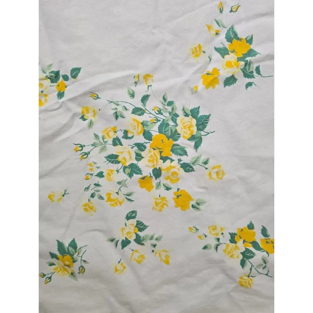 Vtg 50s Wilendur Floral Yellow Cabbage Rose Table Cloth Cottagecore Granny